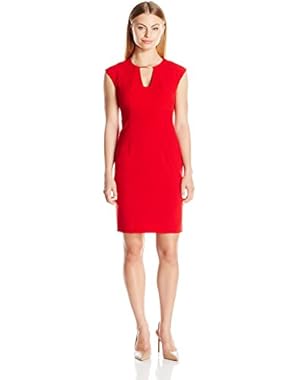 Women's Petite Ptite Cap Sleeve Sheath Dress with Netal Trim AT Neckline