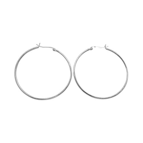 Sterling Silver Click-Down Hoop Earrings, (2mm Tube) (50mm)
