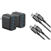 Anker USB C to USB C Cable, Type-C 60W Fast Charging (3.3 FT, 2Pack),Zolo Charger Block, 2-Pack 4-Port Wall Adapter with 50W Max Output