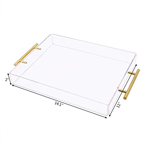 11x14 Clear Acrylic Serving Tray with Gold Handle,Spill Proof Clear