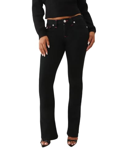 True Religion Damen Joey Big T Mid Rise Flap Flare Jeans, Rinse Black, 26