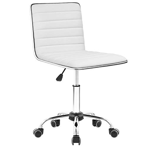 Homall Task Chair Office Chair Adjustable Swivel Chair, Leather Computer Desk Chair Ribbed and Armless (White)