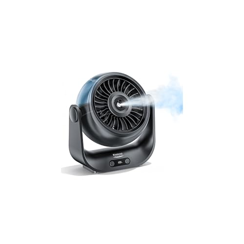 Ventilateur Brumisateur Bureau - 5000mAh Mini Ventilateurs Silencieux de Table avec 5 Vitesses, Ecran LED & Réglable à 90°, Petit Table Fan USB Rechargeable pour Chambre Bureau Extérieur (Noir)