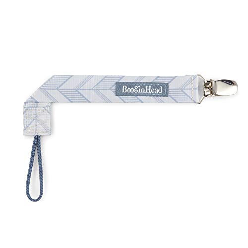 BooginHead Baby Newborn PaciGrip Pacifier Clip, Holder, Toy, Teether, Soothie, Universal Loop Layette Boy, Blue Arrows, Blue Feathers, 2 Pack