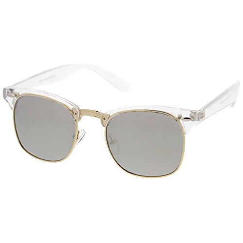 zeroUV - Premium Half Frame Horn Rimmed Sunglasses with Metal Rivets (Clear-Gold / Mirror)