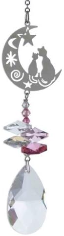Two Cats on Moon Rainbow Making Hanging Window Crystal Elements Crystal Suncatcher (pink)