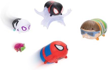 Disney Marvel - Set Figurines Tsum Tsum Spiderman - 7 cm - Jouets Empilables - 6 Figurines de Collections Dont 1 Mystère - Acessoires Toile d'Araignée - Stimule l'Imagination - Cadeau Enfant 6 Ans+