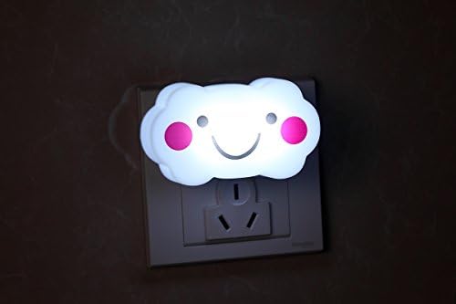 MellyPlus Cloud Face LED Night Light with Dusk to Dawn Sensor, Smart Plug in Night Light for Kids Bedroom, Baby's Room, Nursing and Walking at Night,0.3W,Pack of 2, White Glow