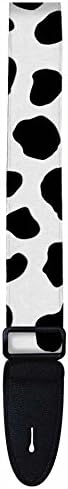Master Strap Guitar Strap - White & Black Cow Print - Black Leather Ends with Built In Pick Pocket