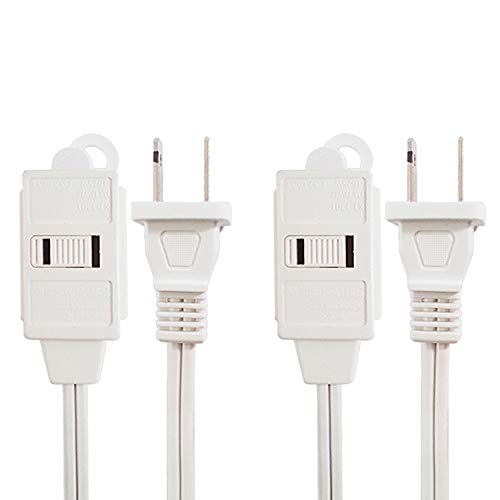 (2 Pack) Uninex White 4ft 3 Outlet Polarized Household Extension Cord Sliding Safety Covers UL