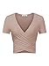 VETIOR Date Night Tops for Women Women's Deep V Neck Short Sleeve Unique Cross Wrap Slim Fit Crop Tops M Camel
