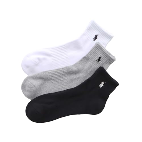 【3足セット】POLO RALPH LAUREN メンズ 足底パイル ワンポイント ショートソックス 92009914 25-27cm 04.ブラック×ホワイト×グレー