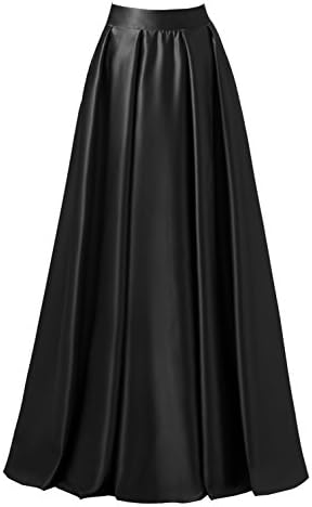 emondora Women High Waist Elastic Satin Flared Swing Maxi Skirt Pleat Prom Gown