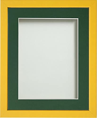 Frame Company Jellybean Range Mustard Yellow Wooden 12x10 inch Picture Photo Frame with Bottle Green Mount for Image 9x7 inch * Choice of Colours & Sizes* Fitted with Perspex