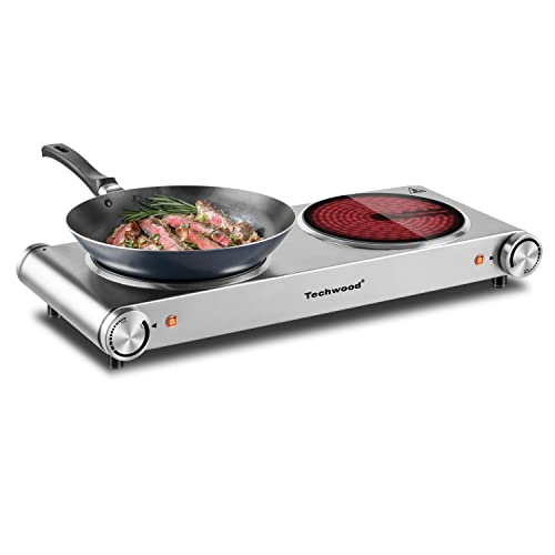 Hot Plate, Techwood Electric Stove Countertop Double Burner for Cooking Infrared Ceramic 1800W