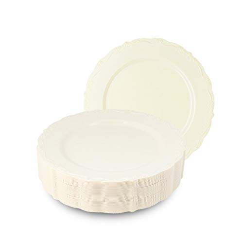 Posh Setting 30 Pack Disposable Salad Plates, Vintage Party Plates, Cream  Color Round Dessert Plastic Pl