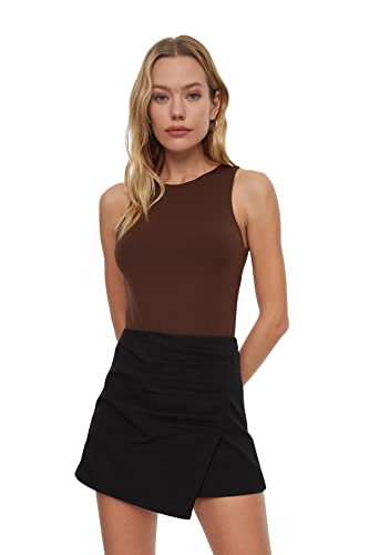 Trendyol Damen Knitted Body With Dark Studs T Shirt, Dark Brown, L EU