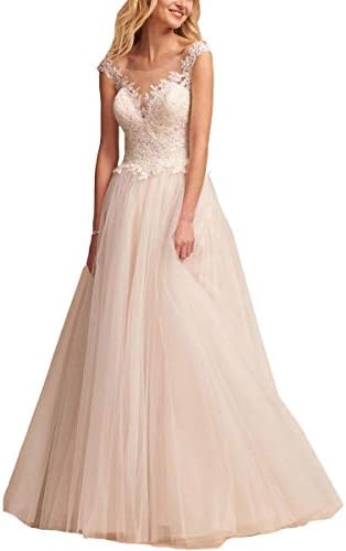 LastBridal Women Lace Cap Sleeves Bridal Gowns Tea Length Short Beach Wedding Dresses for Bride WD0034