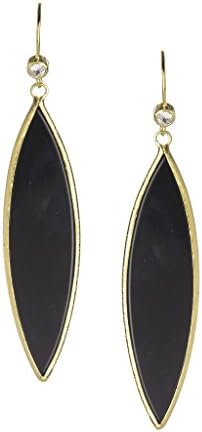 Rivka Friedman 18K Gold Clad Black Onyx Sliced Marquise Dangle Simulated Diamond accent Hook Earrings