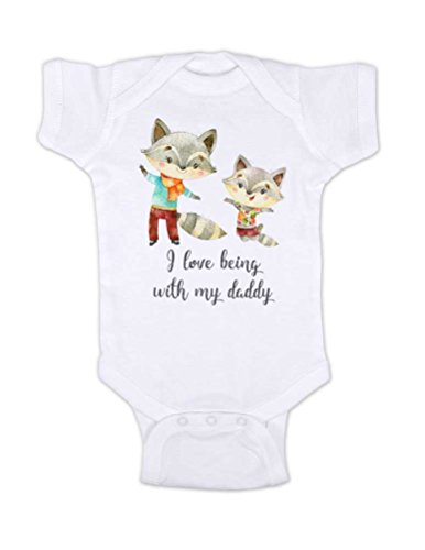 Hello Handmade Baby - I Love Being With My Daddy Raccoon Design - New Baby Birth Announcement Bodysuit Shower Gift (12 Months Bodysuit, White)