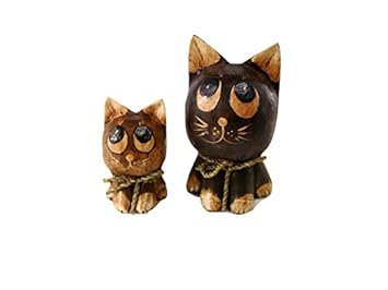 Amazon アジアン バリ 雑貨 ウッドブラウンネコ親子セット A