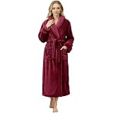 Catalonia Women's Black Hooded Bathrobe - Fluffy Sherpa Spa Long Robe With Shawl Collar