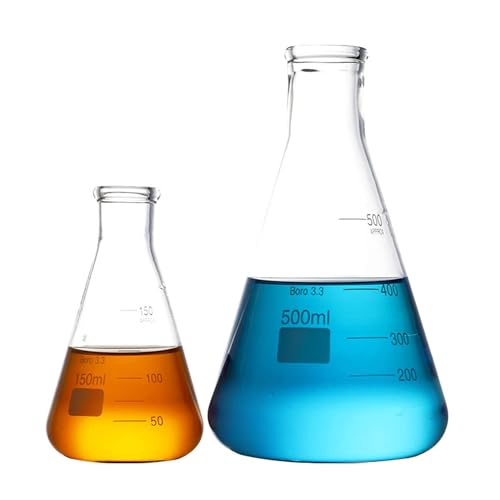 ELECDON Glass Erlenmeyer Flask Set - Graduated Borosilicate Glassware - Volumetric Narrow Neck Scientific Chemistry - Home & School Science Experiments (3 Sizes, 200, 250,500ml)