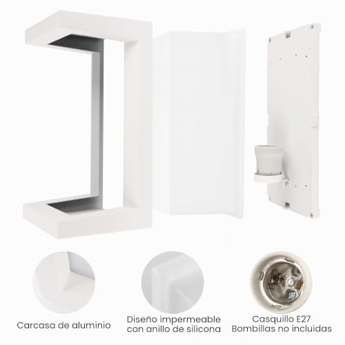 Klighten 2 pieces E27 outdoor wall lamp, IP65 wall lamp, maximum power 60W aluminium wall lamp, suitable for indoor outdoor (without bulb), white