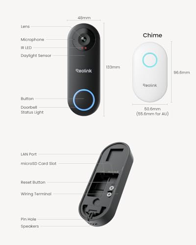 REOLINK Video Doorbell WiFi Camera - Wired 2K Outdoor, 5G&2.4G WiFi, 4:3 Wide View Angle, Smart Detection, Local Storage, No Subscription Front Door Home Security, Customized Reolink Chime