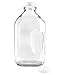 Two-Quart Glass Milk Bottle with Side Grip (1-Pack); Clear Glass Rectangular Vintage Style Half Gallon Jug Great for Storing Milk, Juice & Water in Fridge, Includes Extra Lid