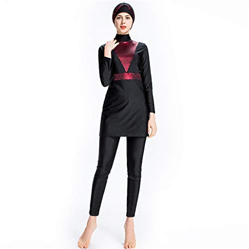 Women Plus Size Swimwear, Lady Solid Color Swimsuit Muslim Bathing Suit With Cap Beachwear Hight Neck Wetsuit