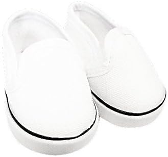Doll Connections White Canvas Slip-On Sneakers Tennis Shoes - Gymnastics Compatible with American Girl Doll of The Year 2019 Blaire Wilson, My Life, My Generation, Journey Girls