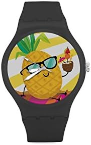 Hipster Pineapple Art with Sunglasses Unisex Round Rubber Sport Plastic Quartz Watch,Watch Face Diameter: 1.58 inches
