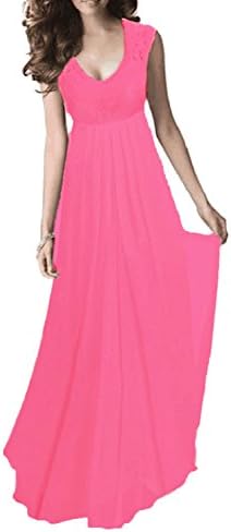 REMASIKO Women's Vintage Lace V Neck Sleeveless Maxi Bridesmaid Evening Dress