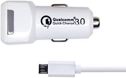 New Samsung Galaxy S7 S6 Note 5 4 Fast Rapid Dual Port Micro USB Car Charger - Universal Motorola HTC LG - 3 feet/1 meter - White - Quick Charge 3.0