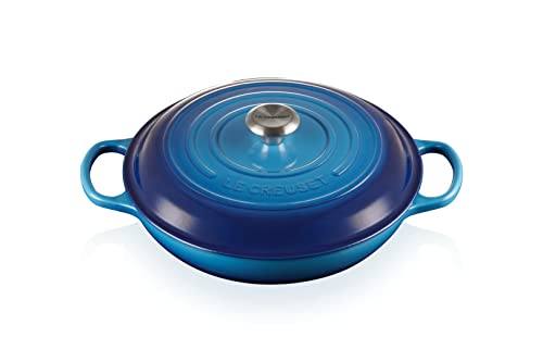 Le Creuset Signature Gusseisen Gourmet-Profitopf, Rund, Ø 30 cm, 3,5 l, Für alle Herdarten inkl. Induktion geeignet, 5,555 kg, Azure, 21180302202430