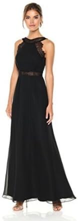The Cambridge Collection Women's Halter Neckline with Transparent Lace Waistline Chiffon Dress 0 Black