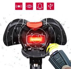 BDR Trading 3 in 1 Bicycle Wireless Rear Light Cycling Remote Control Alarm Lock Fixed Position Mountain Bike Smart Bell COB Tailight USB Charging