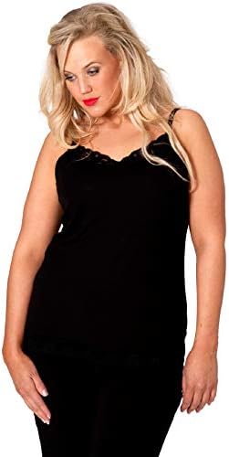 Nouvelle Collection New Womens Plus Size Vest Top Ladies Camisole Floral Lace Trim Sleeveless Thin Strap Hip Length Soft Plain