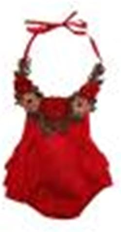Hiworldki Baby Girl Summer Romper Sleeveless Backless Halter Ruffles Skirted Red 3T