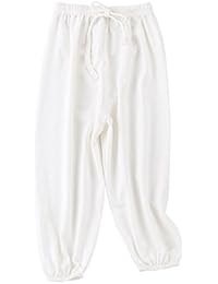 PAUBOLI Baby Long Bloomers Soft Slub Cotton Harem Pants for Boys Girls 12M-7T (4-5 Years, White)