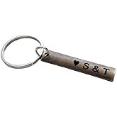 Custom Personalized Antique Bronze Keychain, Engraved Initials, Anniversary Gift, Husband Wife Key Chain, Boyfriend Girlfriend Gift, Customized Couples Keychain