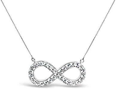 14K Solid White Gold Infinity Pave Round Cut Cubic Zirconia Pendant Necklace, 16" Box Chain (.87 cttw)