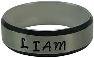 6mm Stainless Steel Black Edge Stamped Message Ring Band Size-12