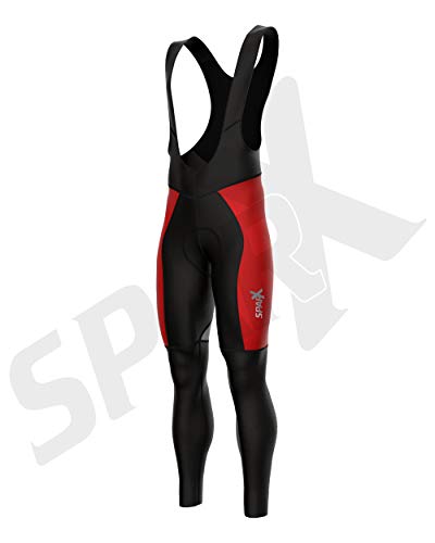 Sparx Men Winter Cycling Thermal Roubaix Bib Tights Padded Bib Pants High Viz Bike Leggings (Red, 2XL)