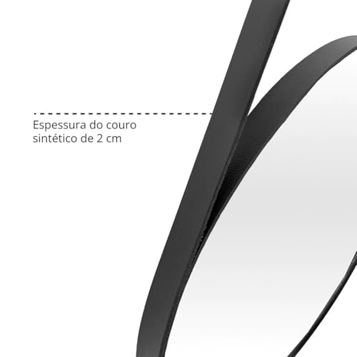 Espelho Adnet Redondo Decorativo 40cm em Couro Sintético Cor Preto – Elegância e Sofisticação para seu Ambiente (Preto)