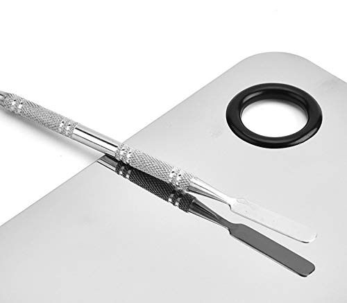Professional Pro Stainless Steel Makeup Palette Cosmetic Palette with Spatula Tool Makeup Art Tool For Nail Art Eye Shadow Eyelash Makeup Professional Pigment Blending（6''x4'' Sliver） - Thumbnail 3