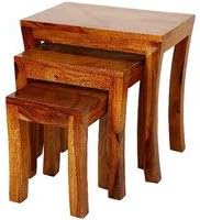 Shri Sai Decor Nesting Tables Sheesham Wood Set of 3 Stools (Natural Polish)