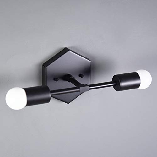 Handmade in U.S.A. Matte Black Mid Century Modern Two Light Mid Century Hexagon Vanity Sconce