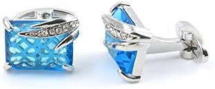 メンズ ボーイズ ジュエリー カフスボタン パーティーギフト ウェディング Cz085 ブルークリスタルリーフ